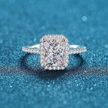 Rhodium Plated 925 Sterling Silver Micro Pave 8.2x4.9mm Moissanite Finger Rings for Women WG8E258-72-1