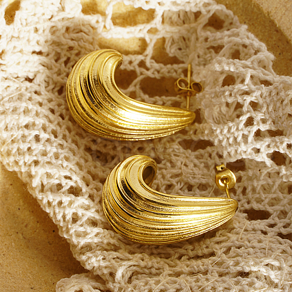 Stainless Steel Textured Teardrop Stud Earrings PU5820-1-1