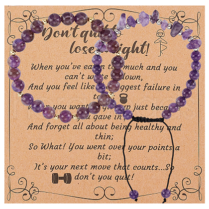 Olycraft 2Pcs 2 Style Natural Amethyst Beaded Stretch Bracelets Set BJEW-OC0001-12-1