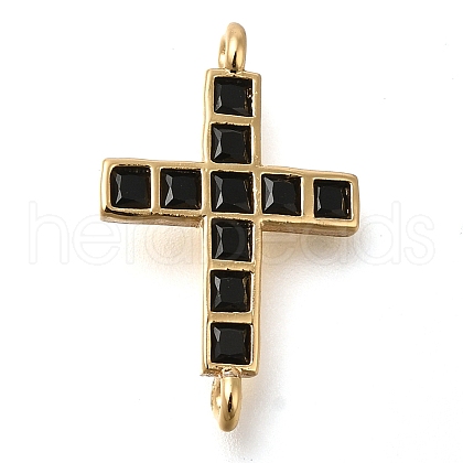 Brass Pave Black Cubic Zirconia Connector Charms KK-M101-02H-G-1