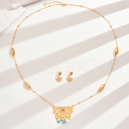 Elegant French Style Fashionable Brass Earrings & Necklaces Set for Women UM2194-4-1