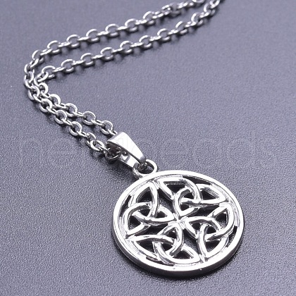 201 Stainless Steel Flat Round with Viking Knot Pendant Necklaces for Women Men FS-WGDB207-01-1
