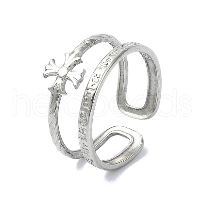 304 Stainless Steel Double Twist Crucifix Cuff Rings RJEW-M019-30P-1