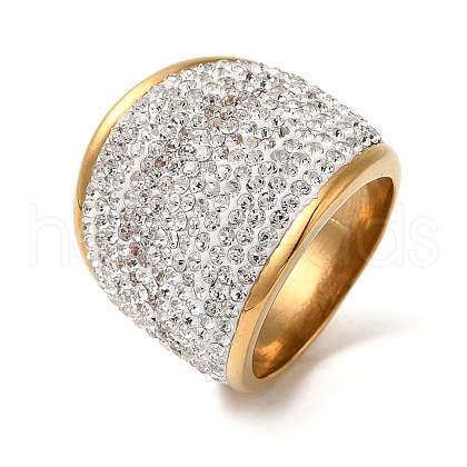 Ion Plating(IP) 304 Stainless Steel Natural Polymer Clay Rhinestone Finger Rings RJEW-Z054-11G-02-1