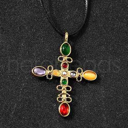 304 Stainless Steel Cubic Zirconia Pendant Necklaces NJEW-H070-03G-1