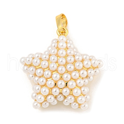 Rack Plating Brass & ABS Plastic Imitation Pearl Pendants X-KK-N255-03C-G-RS-1