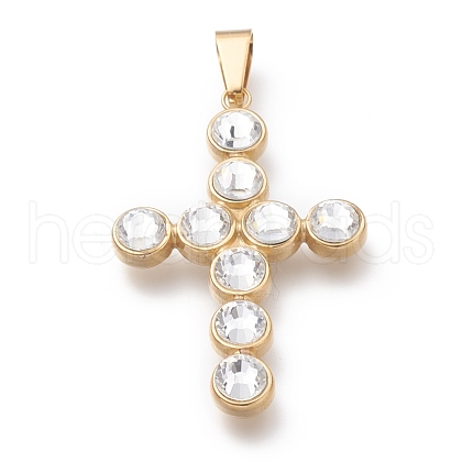 304 Stainless Steel Rhinestone Big Pendants X-STAS-O138-08G-1