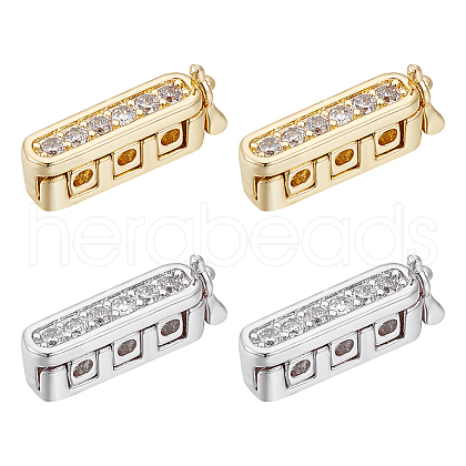 DICOSMETIC 4Pcs 2 Colors Rectangle Brass Micro Pave Clear Cubic Zirconia Twister Clasps ZIRC-DC0001-31-1