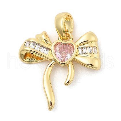 Rack Plating Bowknot Brass Clear Cubic Zirconia Pendants KK-S407-01G-B-1