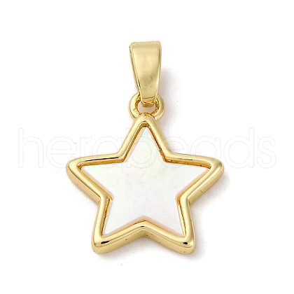 Brass Pave Natural White Shell Star Charms KK-P308-02G-1