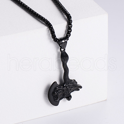 Retro Rock Punk Men's Dragon Head Axe Stainless Steel Pendant Necklaces AW4292-3-1