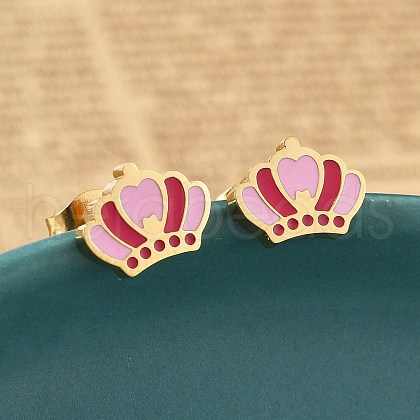 304 Stainless Steel Enamel Stud Earrings STAS-E502-01G-04-1