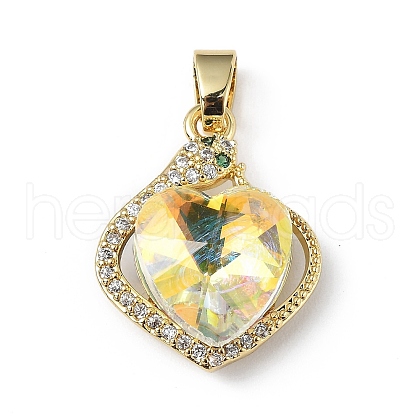 Real 18K Gold Plated Rack Plating Brass Micro Pave Clear Cubic Zirconia Pendants KK-C015-16G-06-1