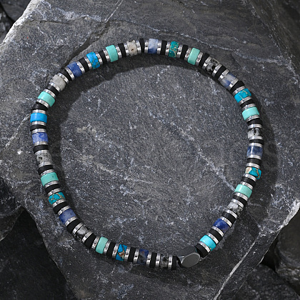 Bohemian Natural Moonstone & Sodalite & Picasso Stone Cylinder Beads Stretch Bracelets for Men WA6560-1