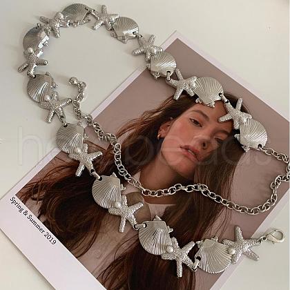 Summer Alloy & Imitation Pearl Starfish and Shell Shaped Link Chain Waist Belly Chains for Women FS-WGFC91A-02-1