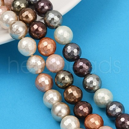 Faceted Round Shell Pearl Beads Strands BSHE-XCP0001-52-1