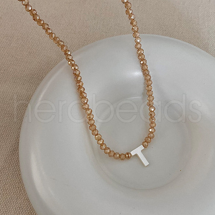 Natural Shell Initial Pendant Glass Beaded Pendant Necklaces FS-WG76541-20-1