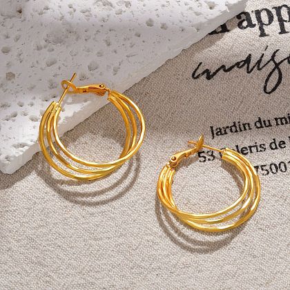 Brass Triple Hoop Earrings for Women EJEW-U055-01G-1