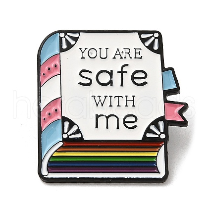 Book with Word You Are Safe with Me Enamel Pins JEWB-M029-08EB-1