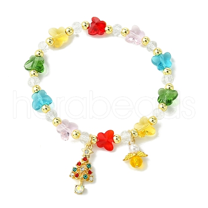 Transparent Glass Butterfly & Imitation Pearl Beaded Stretch Bracelets BJEW-JB10727-1