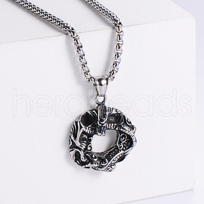Retro Rock Punk Dragon Stainless Steel Pendant Necklaces EG9354-1-1