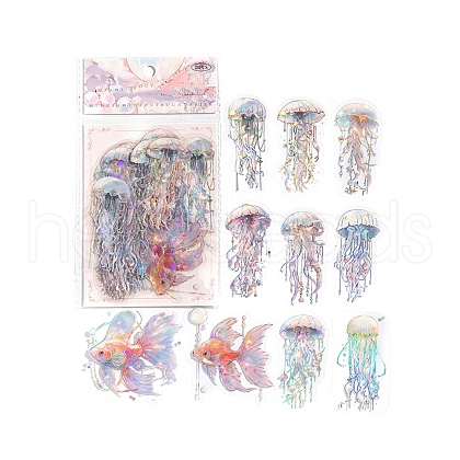 20Pcs 10 Styles Laser Waterproof PET Jellyfish Decorative Stickers PW-WG80665-16-1