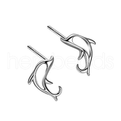 Anti-Tarnish Rhodium Plated 999 Fine Silver Dolphin Stud Earrings for Women EJEW-S215-04P-1