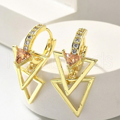 Brass Clear Cubic Zirconia Hoop Earrings EJEW-M047-13G-1