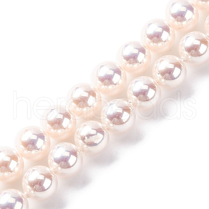 UV Plating Pearlized Glass Pearl Beads Strands GLAA-F128-01A-T02-1