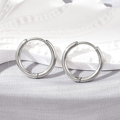 Tarnish Resistant 304 Stainless Steel Huggie Hoop Earrings EJEW-G272-02-12mm-P-1
