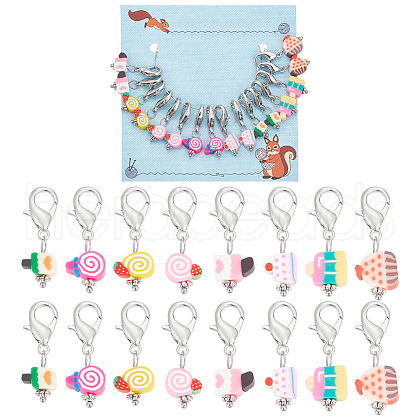 16Pcs 8 Style Ice Cream & Cake Handmade Polymer Clay Imitation Food Pendant Stitch Markers HJEW-NB00031-1