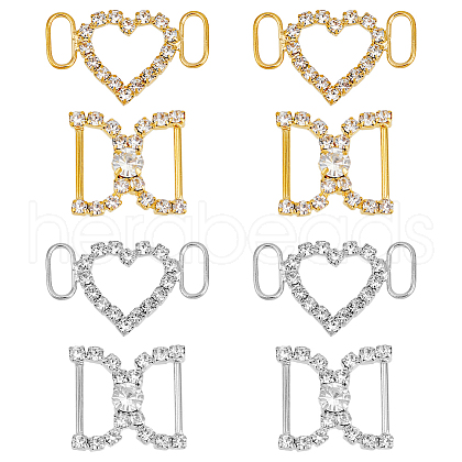 HOBBIESAY 8Pcs 4 Style Brass Crystal Rhinestone Shoe Decoration FIND-HY0003-22-1