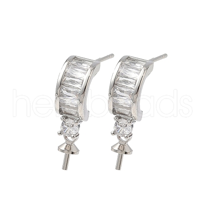 Brass Pave Clear Cubic Zirconia Stud Earring Findings KK-D369-08P-1