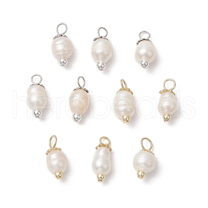10Pcs 2 Colors Natural Cultured Freshwater Pearl Rice Pendants PALLOY-JF03919-1