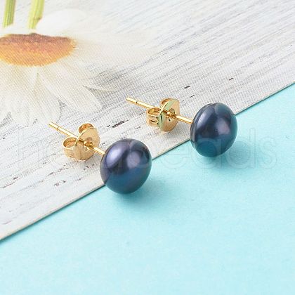 Mother's Day Jewellery Natural Pearl Rondelle Stud Earrings EJEW-JE04585-01-1