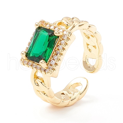 Mother's Day Rings Green Cubic Zirconia Rectangle Cuff Ring KK-D067-35G-RS-1