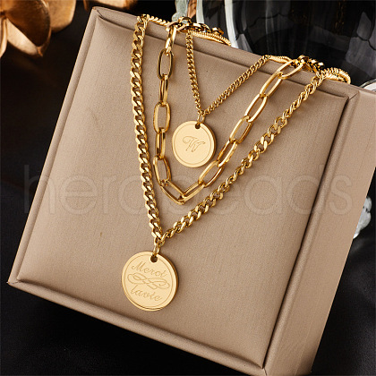 304 Stainless Steel 3 Layer Pendant Necklaces for Women FS-WGA8BFF-04-1