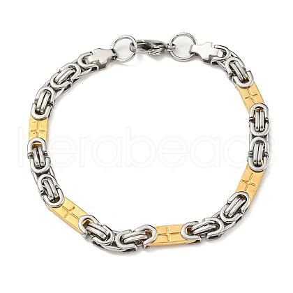 Ion Plating(IP) Two Tone 201 Stainless Steel Cross Link & Byzantine Chain Bracelet BJEW-B078-27GP-1