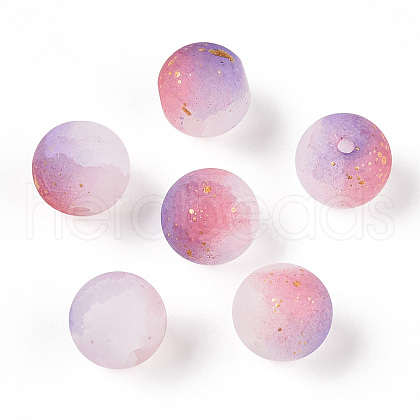 Frosted Baking Painted Crackle Glass Beads with Glitter Powder X1-DGLA-T004-01D-1