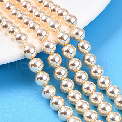 UV Plating Pearlized Glass Pearl Beads Strands GLAA-F128-01B-T8-1