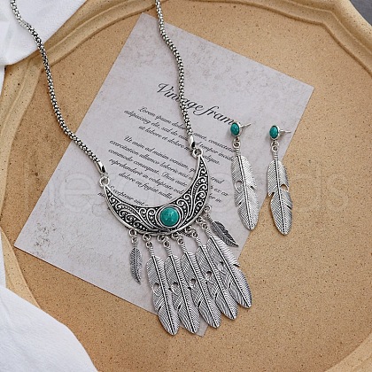 Vintage Ethnic Bohemian Style Alloy & Resin Pendant Necklace & Dangle Earrings Sets FS-WGADC17-01-1