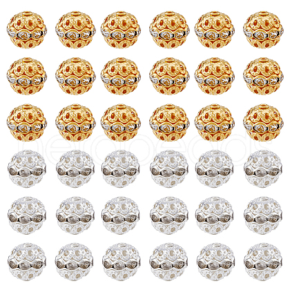 HOBBIESAY 120Pcs 2 Colors Alloy Rhinestone Beads RB-HY0001-05-1