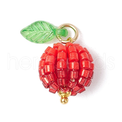 Glass Seed Beaded Berry Fruit Pendants PALLOY-MZ00729-01-1