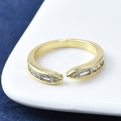 Brass Micro Pave Clear Cubic Zirconia Open Cuff Rings for Women RJEW-F179-06G-1