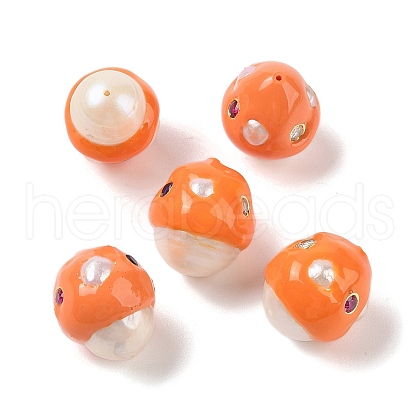 Natural Cultured Freshwater Pearl with Cubic Zirconia Enamel Beads PEAR-G014-02B-1