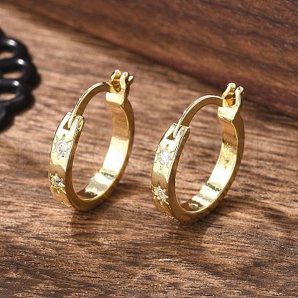 Brass Micro Pave Clear Cubic Zirconia Hoop Earrings EJEW-H125-18G-1