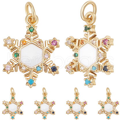 Beebeecraft 10Pcs Christmas Themed Brass Micro Pave Clear Cubic Zirconia Pendants ZIRC-BBC0002-87-1