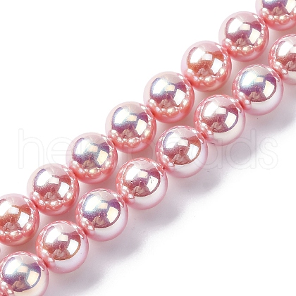 UV Plating Pearlized Glass Pearl Beads Strands GLAA-F128-01B-T9-1