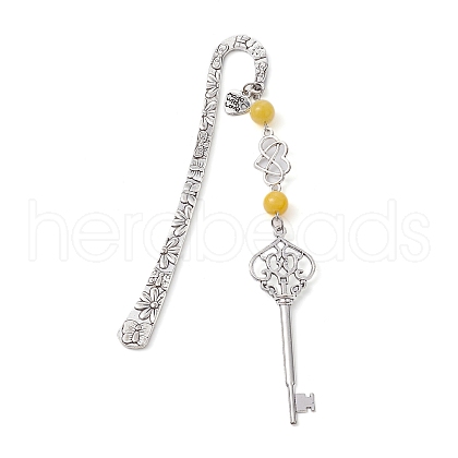 Mother's Day Key & Infinity Love Heart Pendant Bookmark with Natural Malaysia Jade AJEW-JK00259-03-1