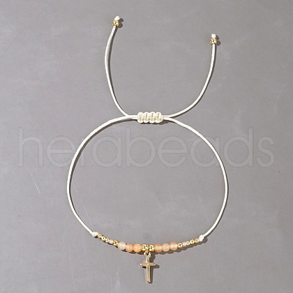 Natural Sunstone Braided Bead Bracelets KA2676-4-1
